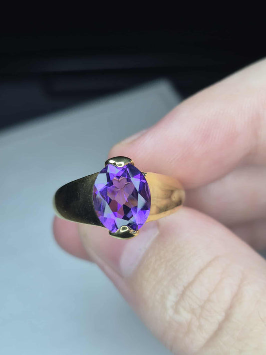 2.510ct AAA African Amethyst Solitaire Ring in 14K Gold 925 Sterling Silver SIZE M