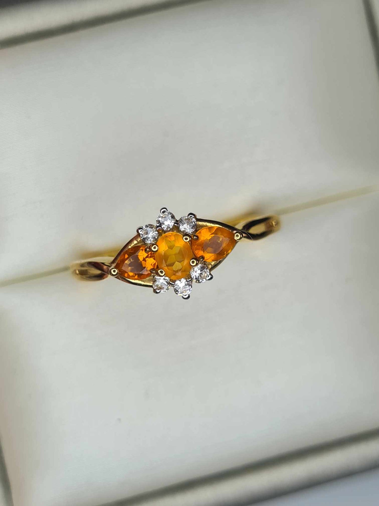 0.536ct Fire Opal &amp; Natural Zircon Ring in 14K Gold Overlay 925 Sterling Silver SIZE Q