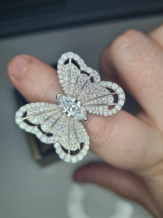 6.670ct Cubic Zirconia Butterfly Ring in Rhodium Overlay 925 Sterling Silver SIZE L