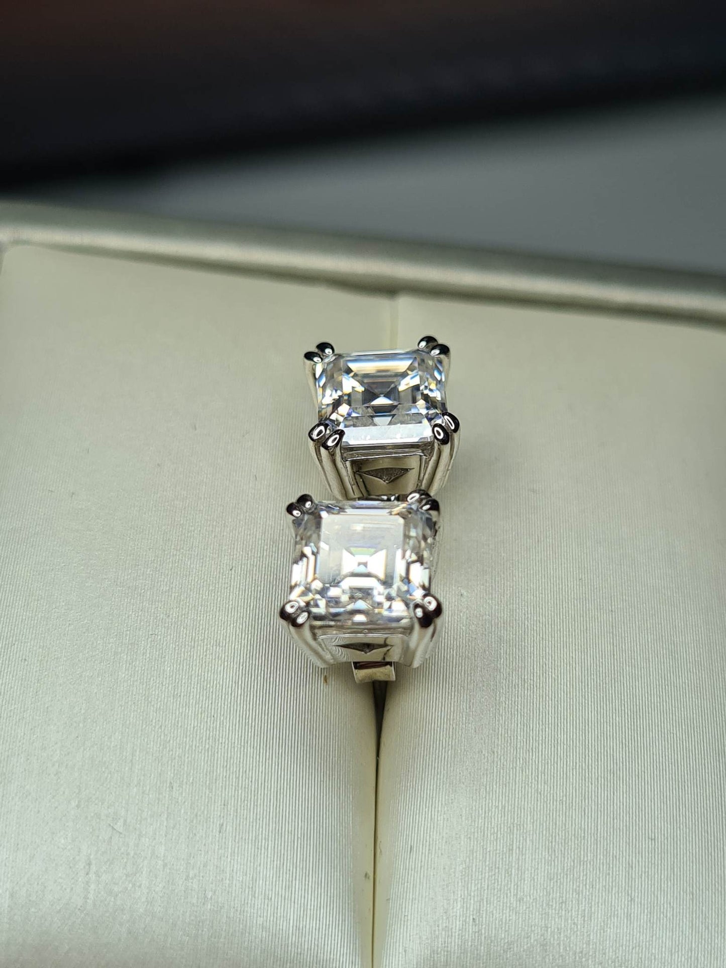 3.700ct Moissanite Asscher Cut Stud Earrings 925 Sterling Silver