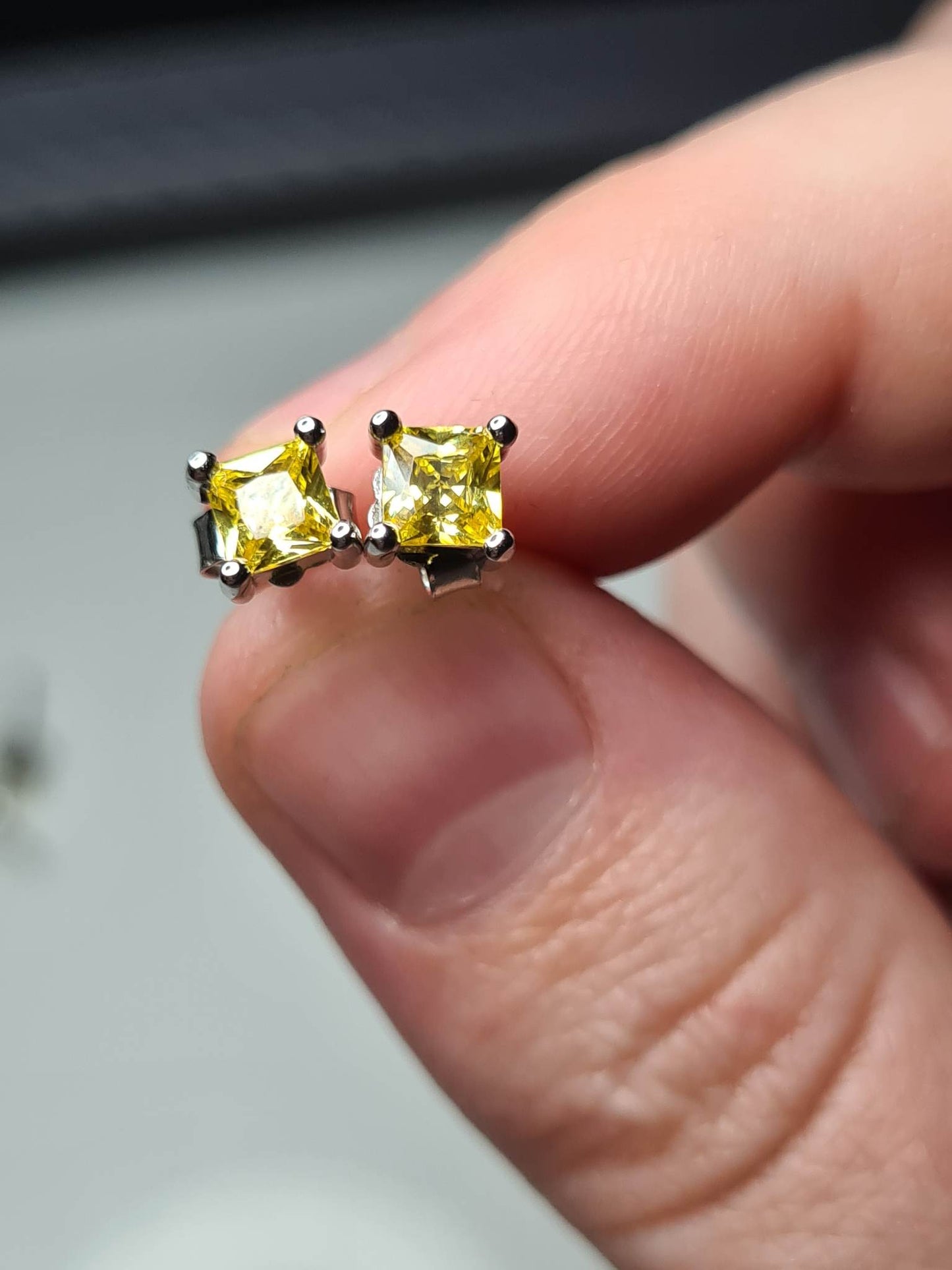 Set of 2 Simulated Yellow Sapphire Stud Earrings 925 sterling silver