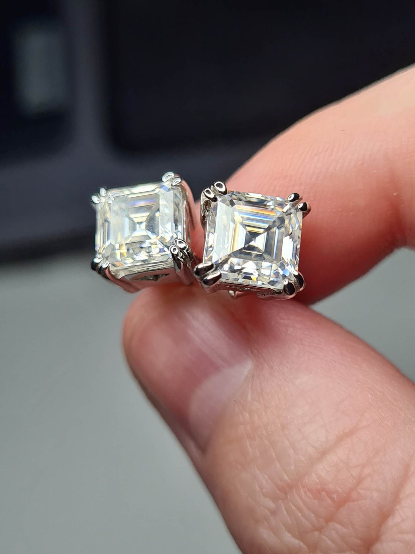 3.700ct Moissanite Asscher Cut Stud Earrings 925 Sterling Silver