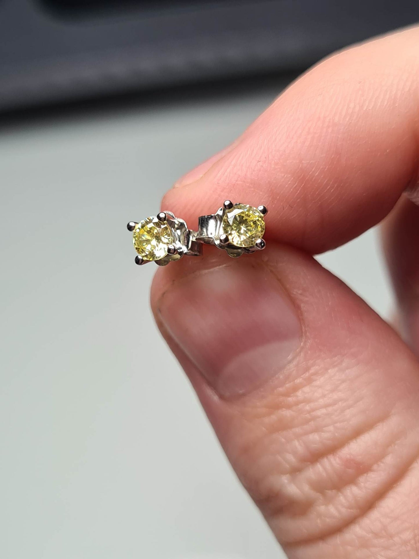 Set of 2 Simulated Yellow Sapphire Stud Earrings 925 sterling silver