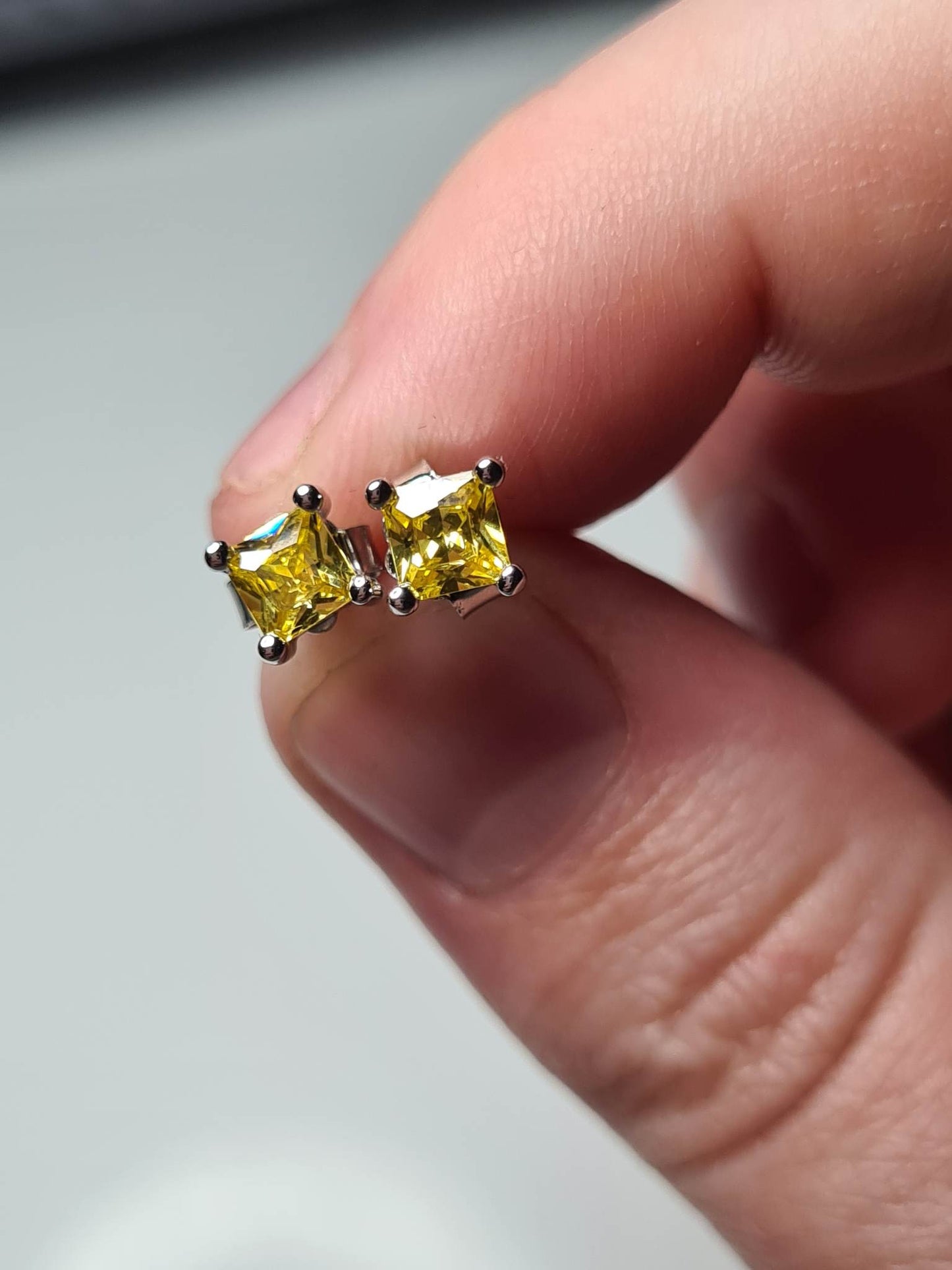 Set of 2 Simulated Yellow Sapphire Stud Earrings 925 sterling silver