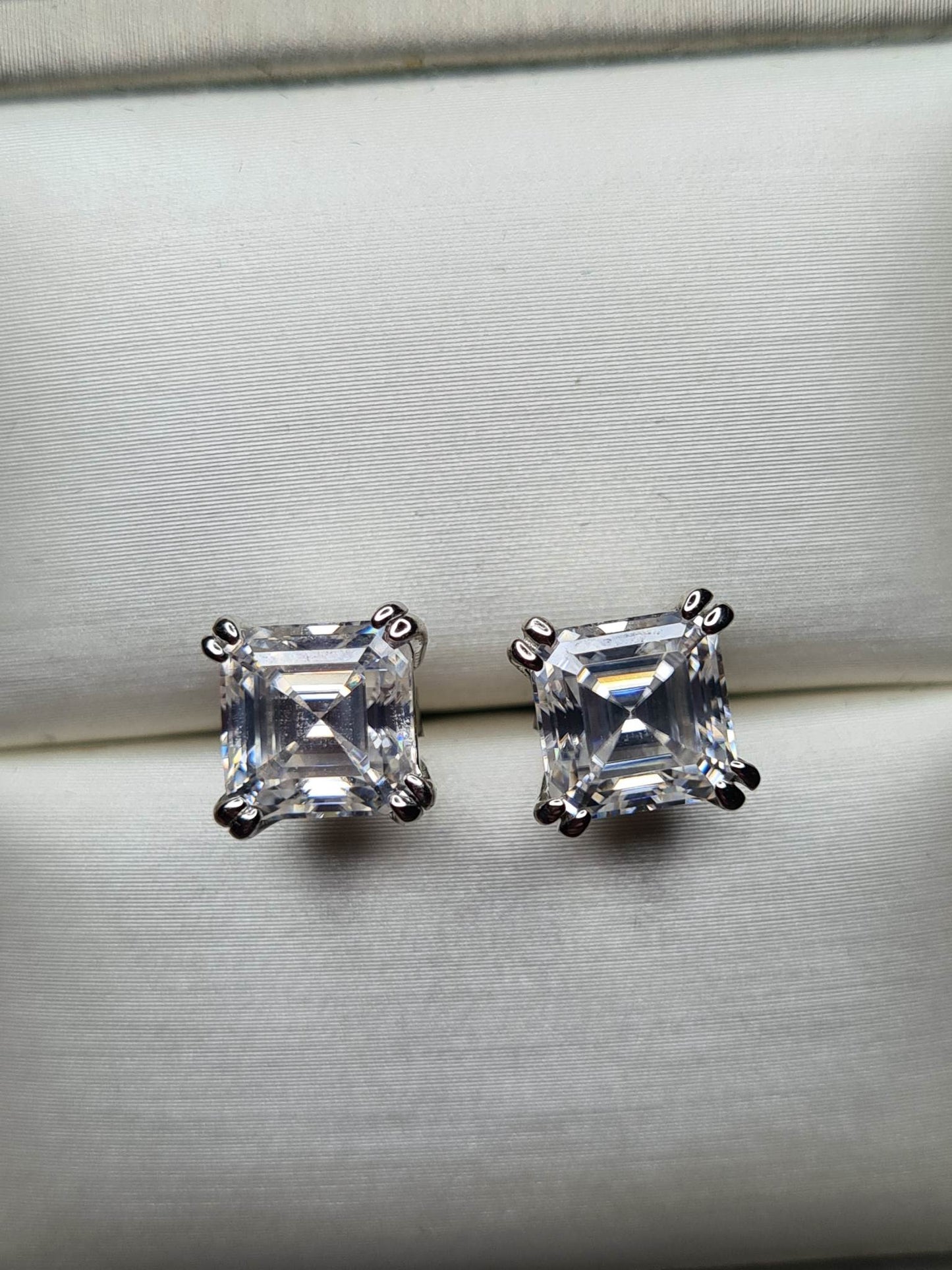 3.700ct Moissanite Asscher Cut Stud Earrings 925 Sterling Silver