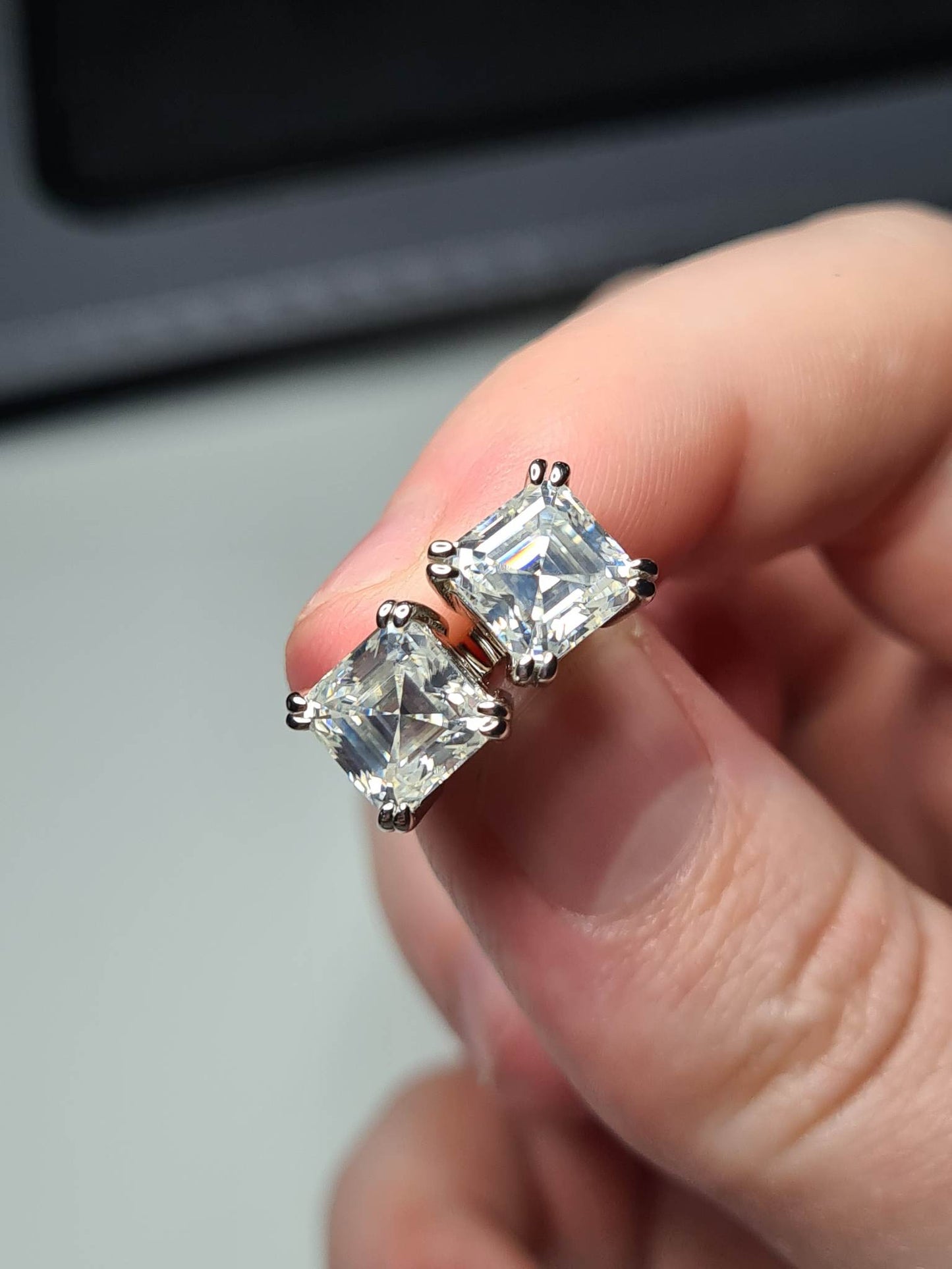 3.700ct Moissanite Asscher Cut Stud Earrings 925 Sterling Silver