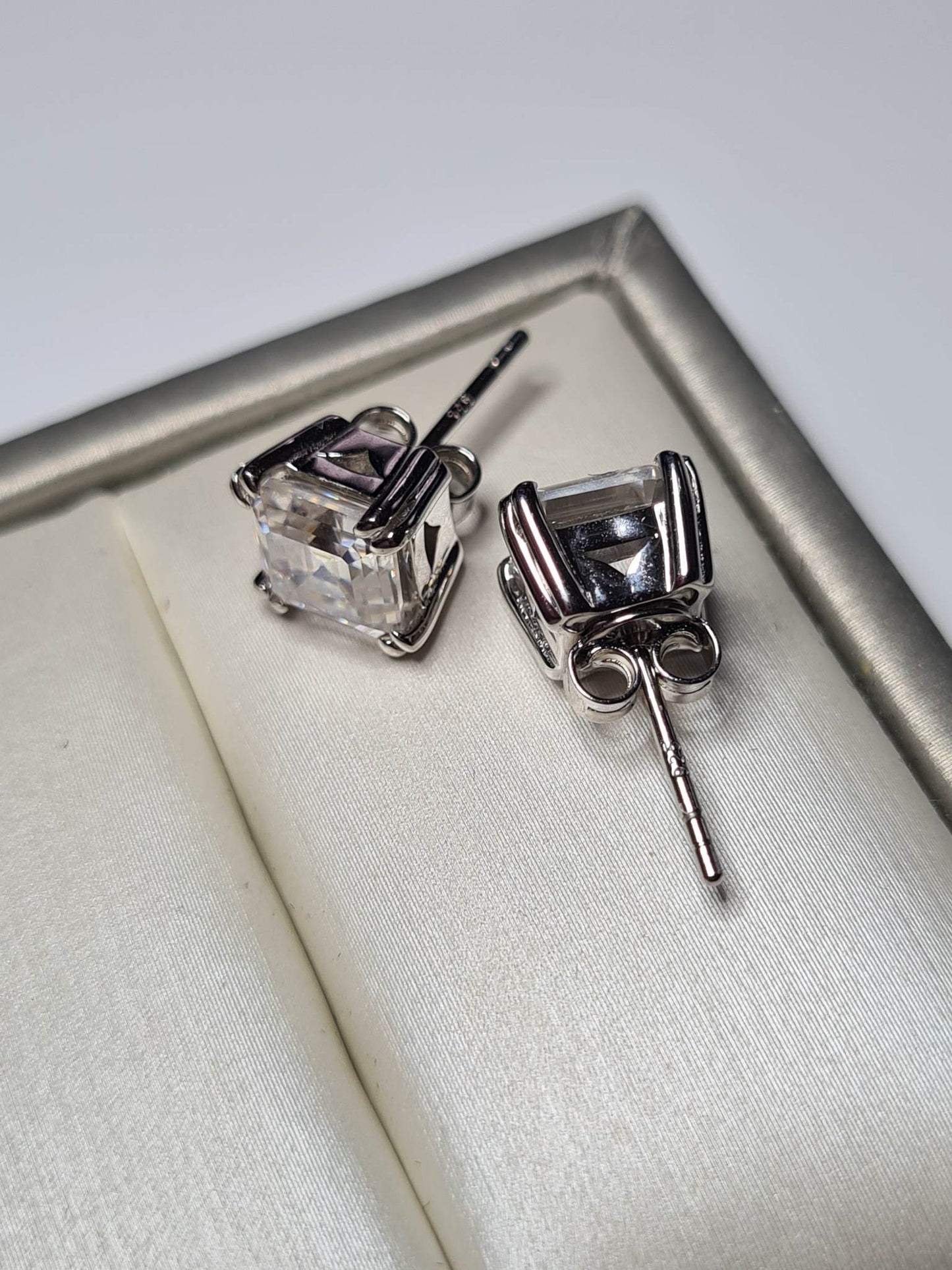 3.700ct Moissanite Asscher Cut Stud Earrings 925 Sterling Silver