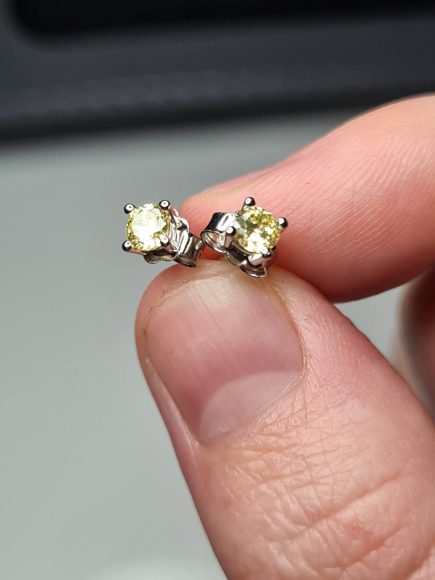 Set of 2 Simulated Yellow Sapphire Stud Earrings 925 sterling silver