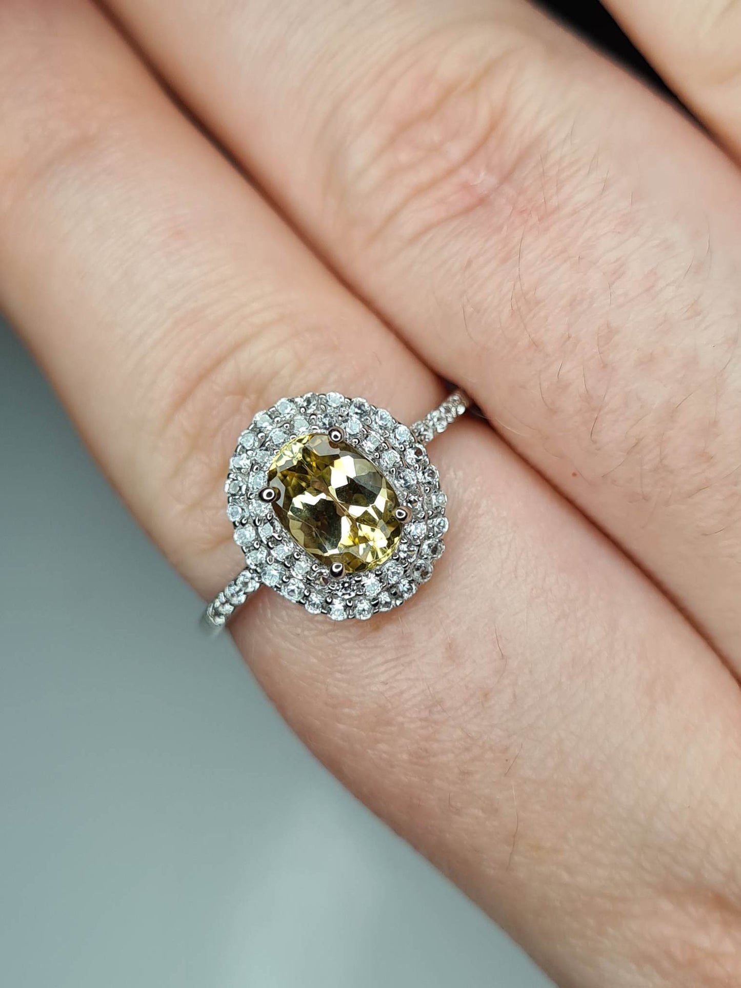 9K AA Imperial Topaz and Zircon Halo Ring SIZE S