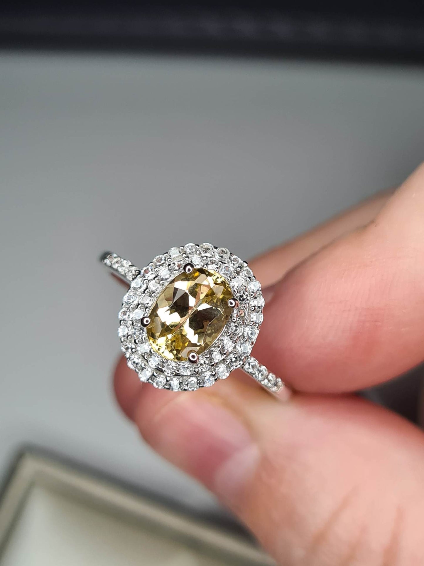 9K AA Imperial Topaz and Zircon Halo Ring SIZE S