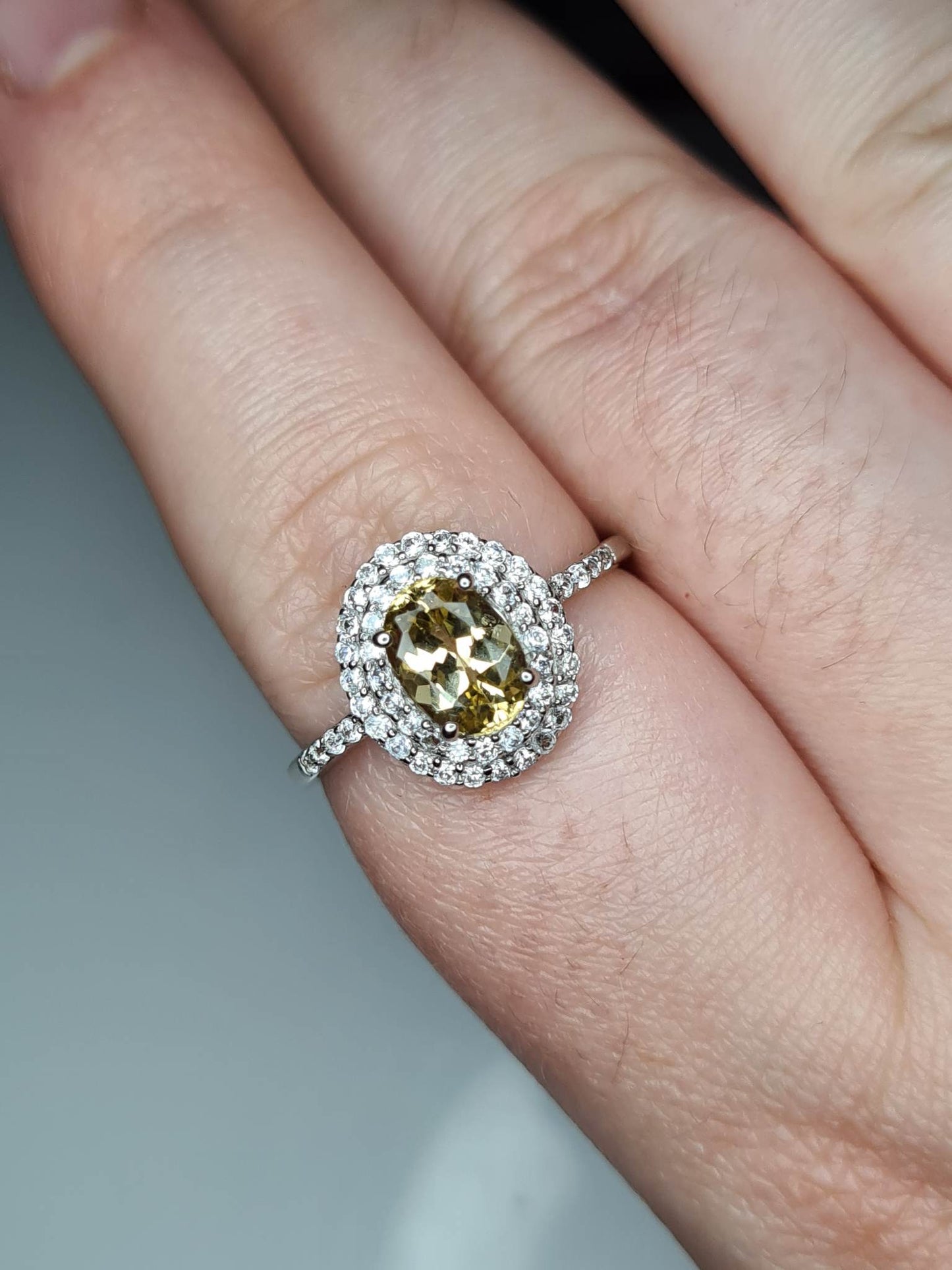 9K AA Imperial Topaz and Zircon Halo Ring SIZE S