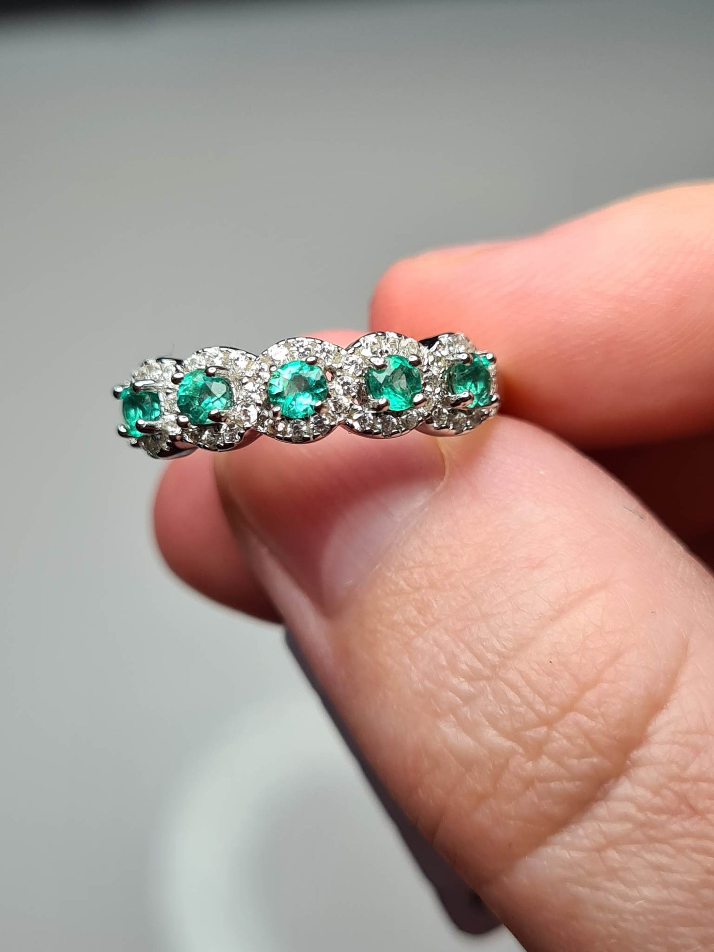 AAA Kagem Gemfields Emerald & Cambodian Zircon Ring in 925 Sterling Silver SIZE L