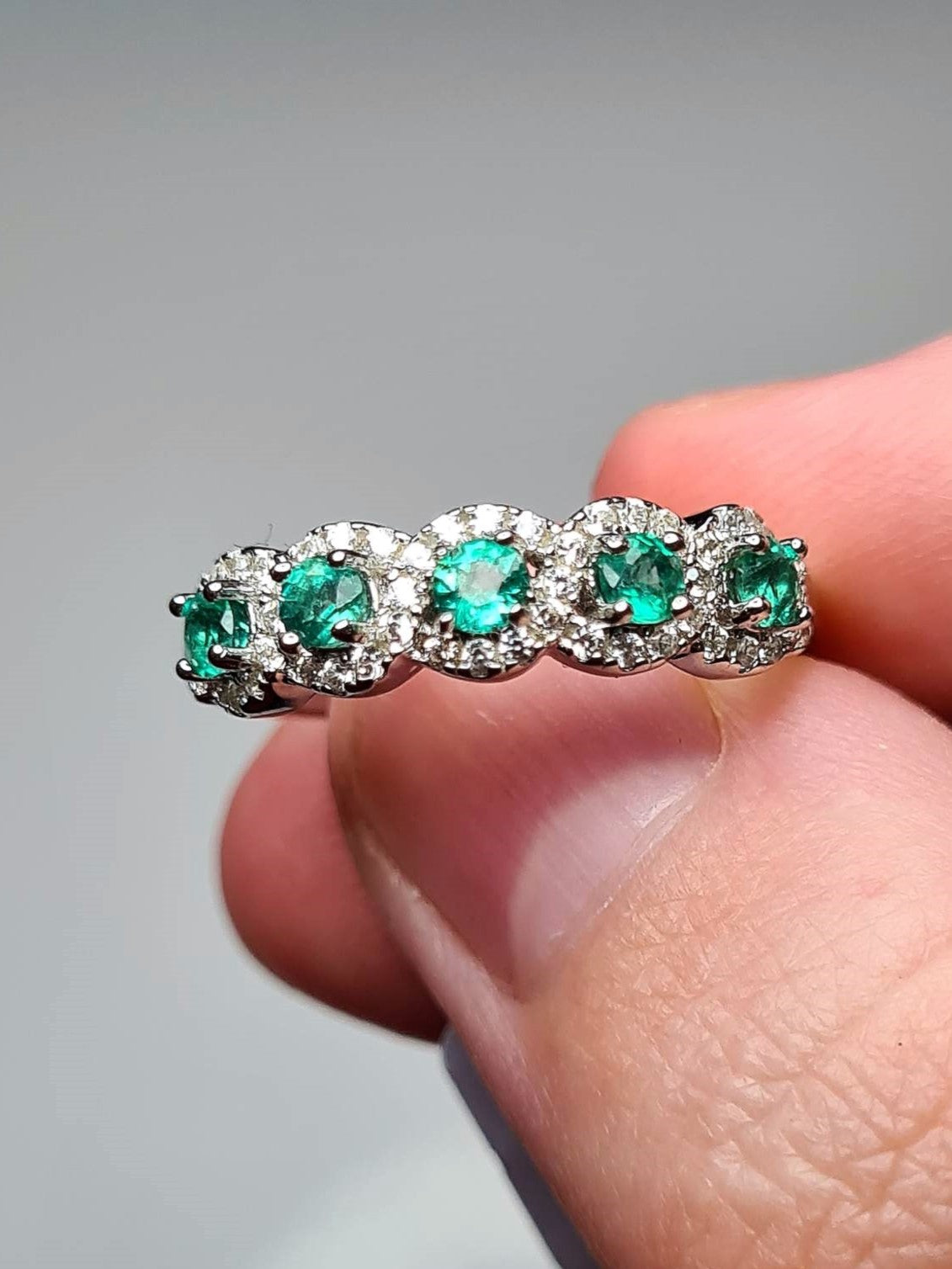 AAA Kagem Gemfields Emerald & Cambodian Zircon Ring in 925 Sterling Silver SIZE L