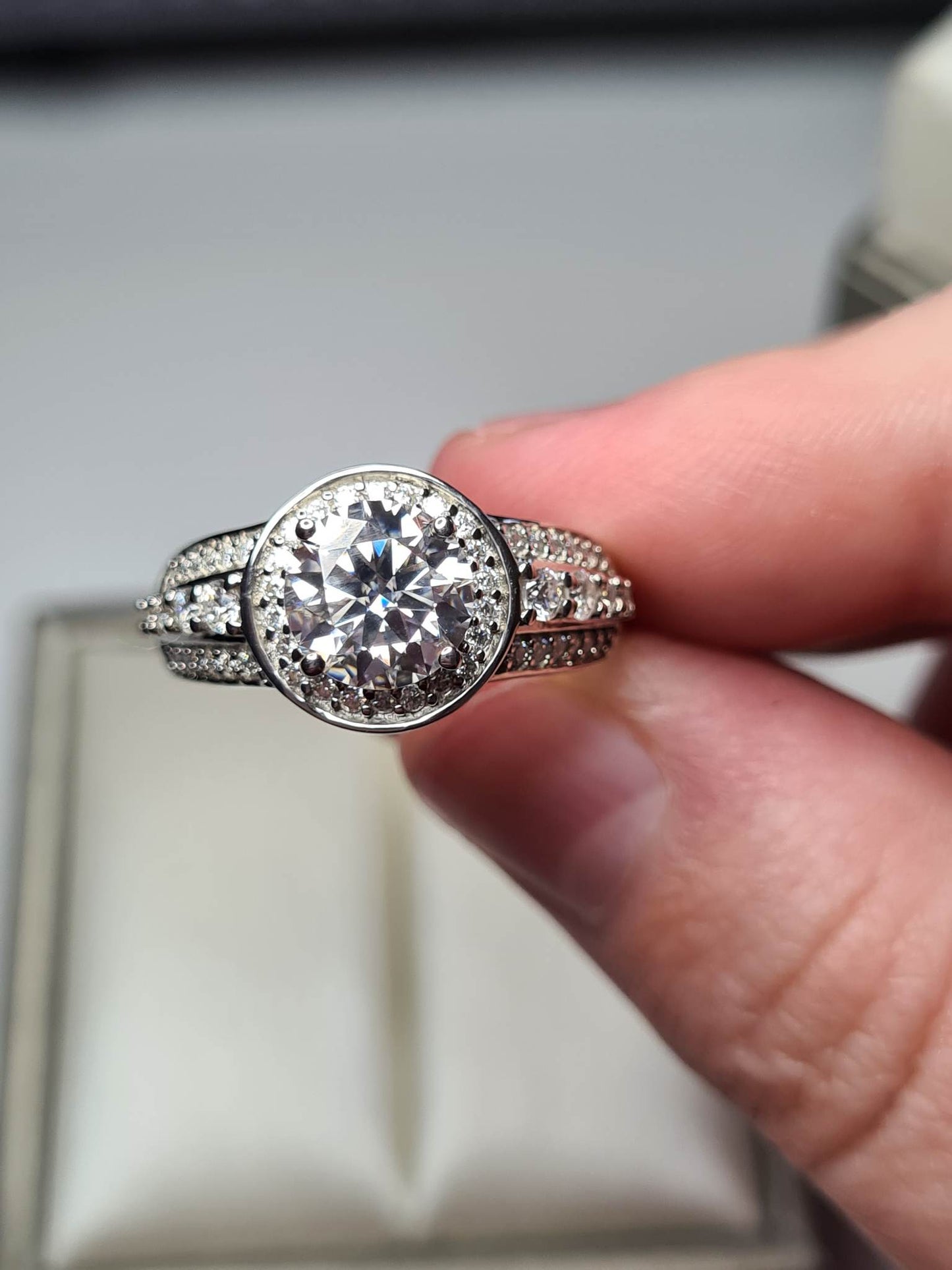 1.96 Ct Moissanite Halo Ring 925 Sterling Silver SIZE O