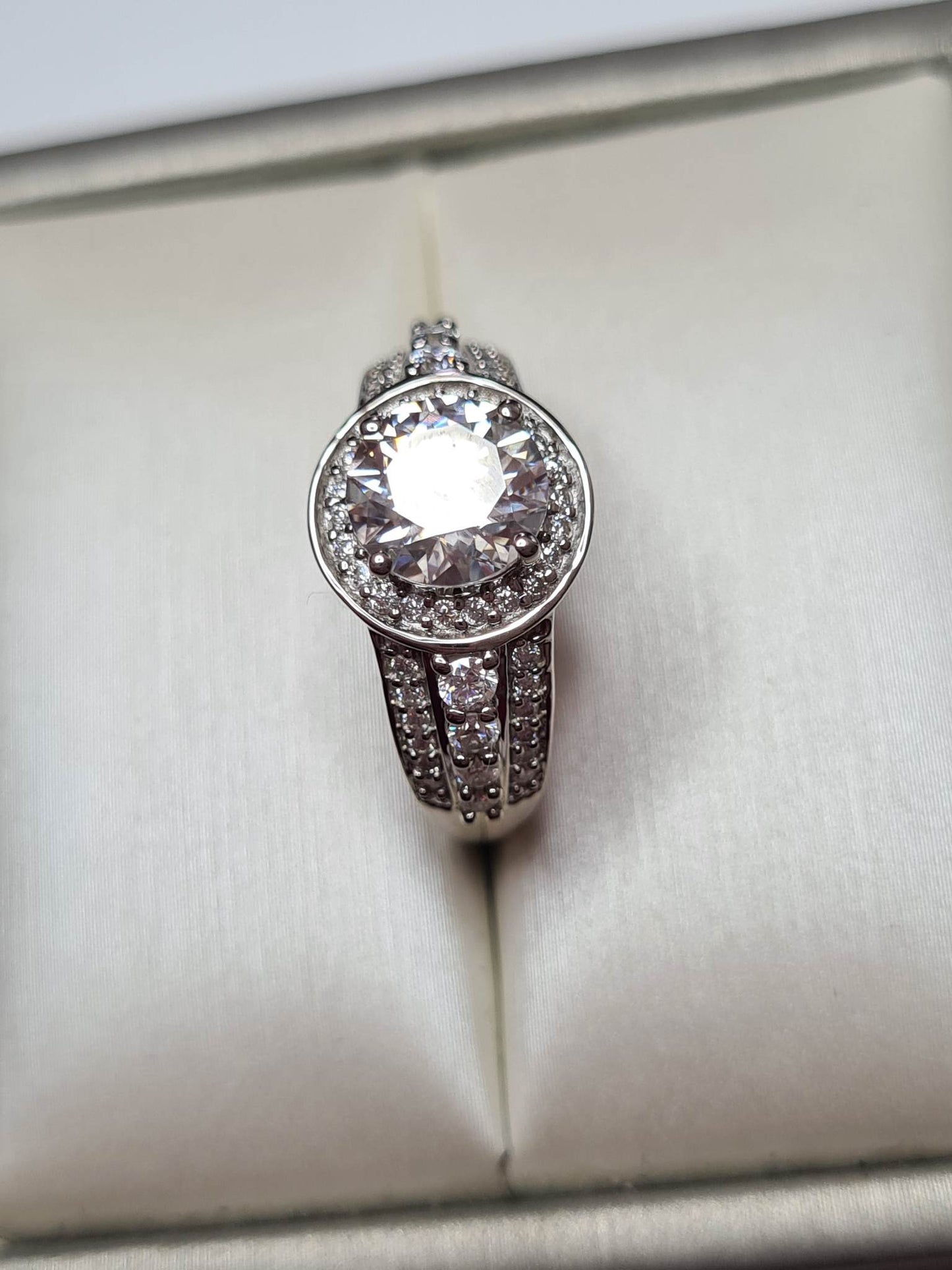 1.96 Ct Moissanite Halo Ring 925 Sterling Silver SIZE O