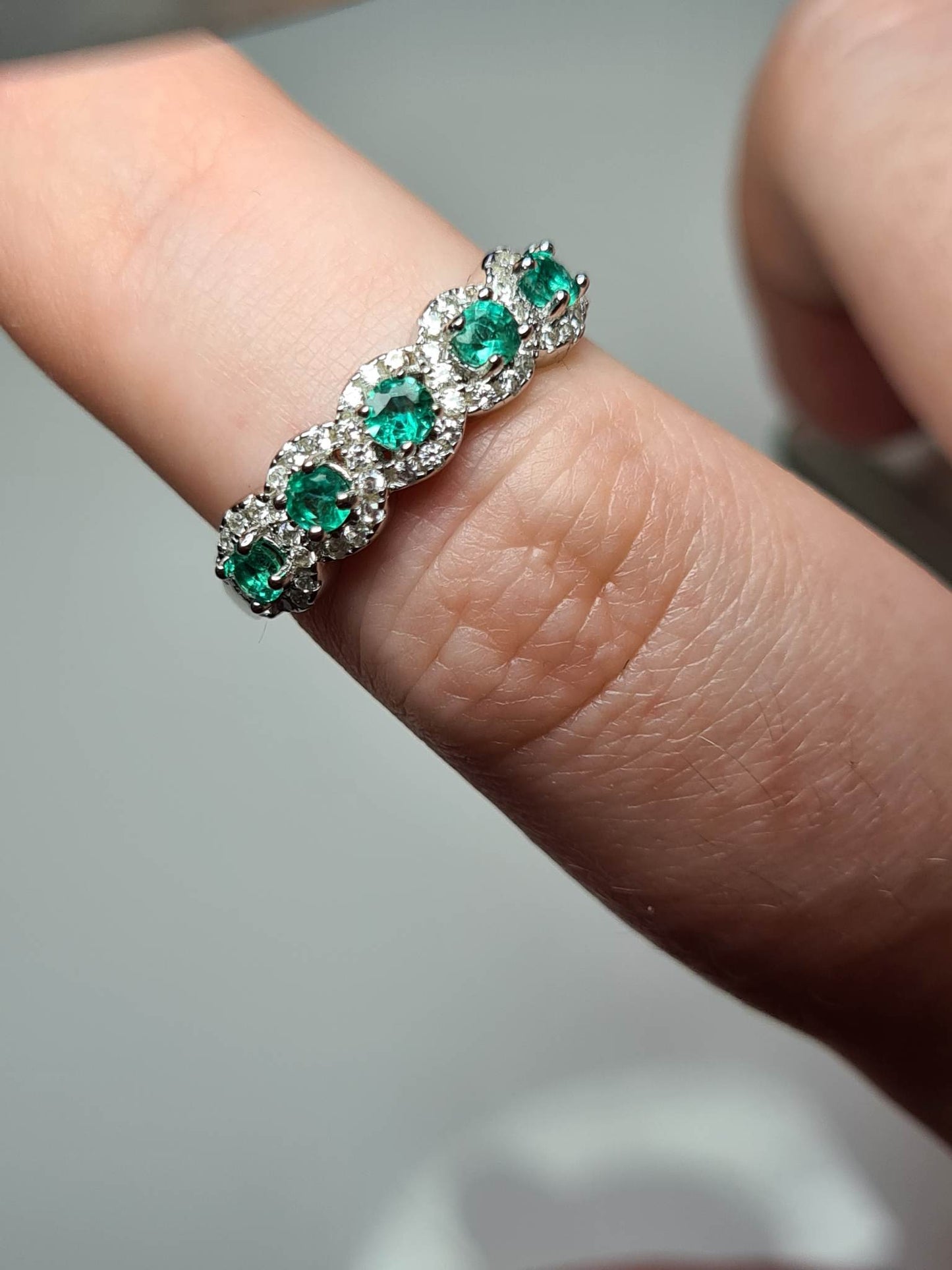 AAA Kagem Gemfields Emerald & Cambodian Zircon Ring in 925 Sterling Silver SIZE L