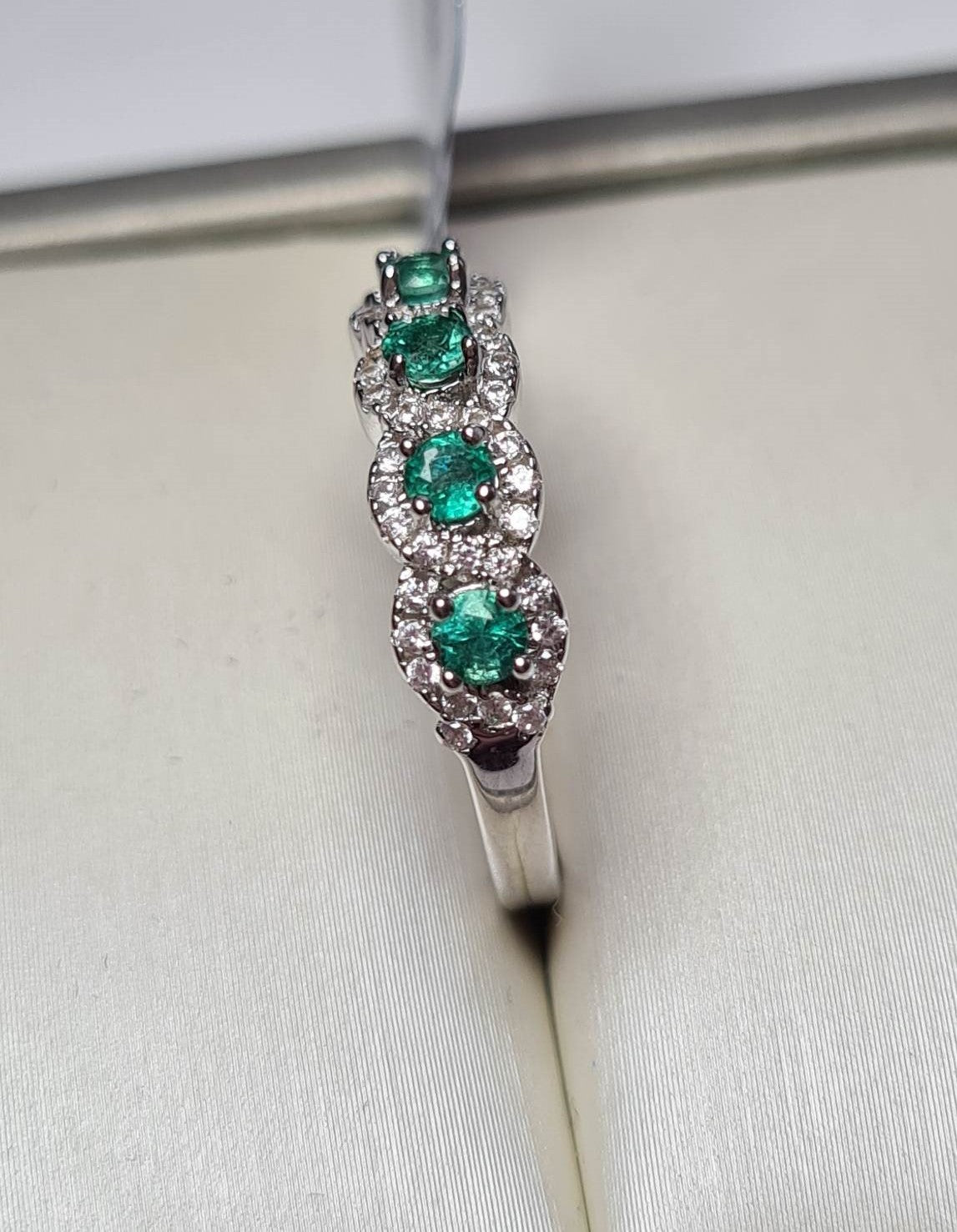 AAA Kagem Gemfields Emerald & Cambodian Zircon Ring in 925 Sterling Silver SIZE L