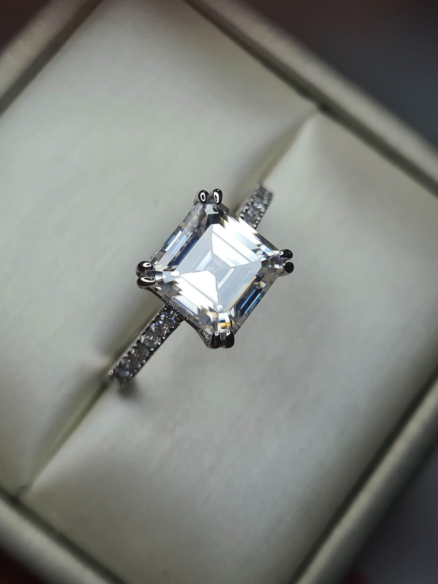 3.922ct Moissanite Asscher Cut Ring 925 Sterling Silver SIZE R