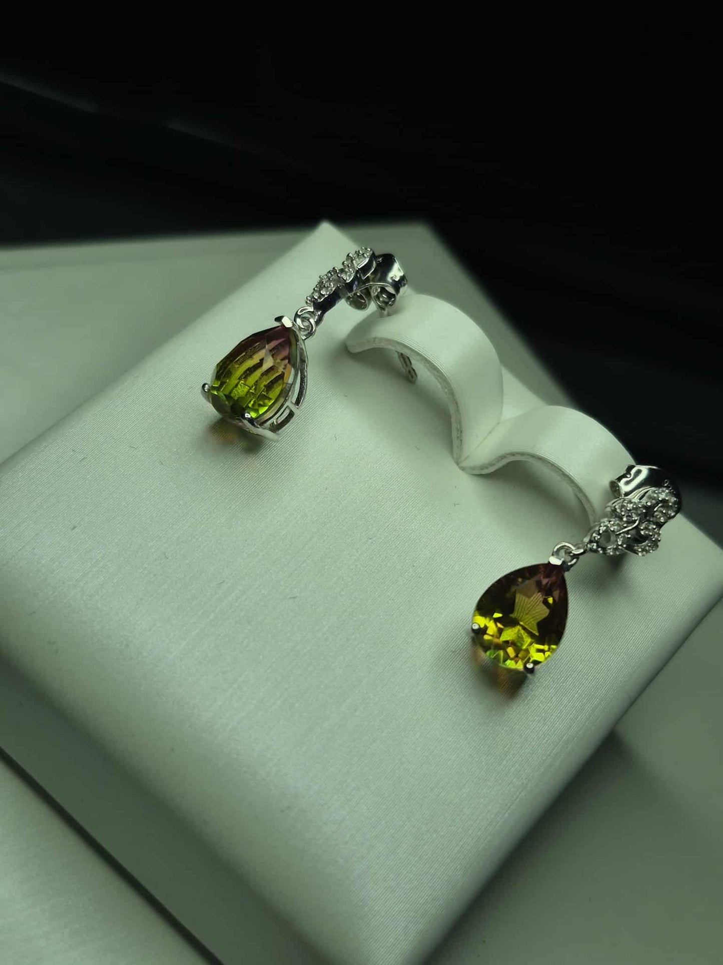 Rainbow Genesis Quartz, White Zircon Dangle Earrings in 925 Sterling Silver