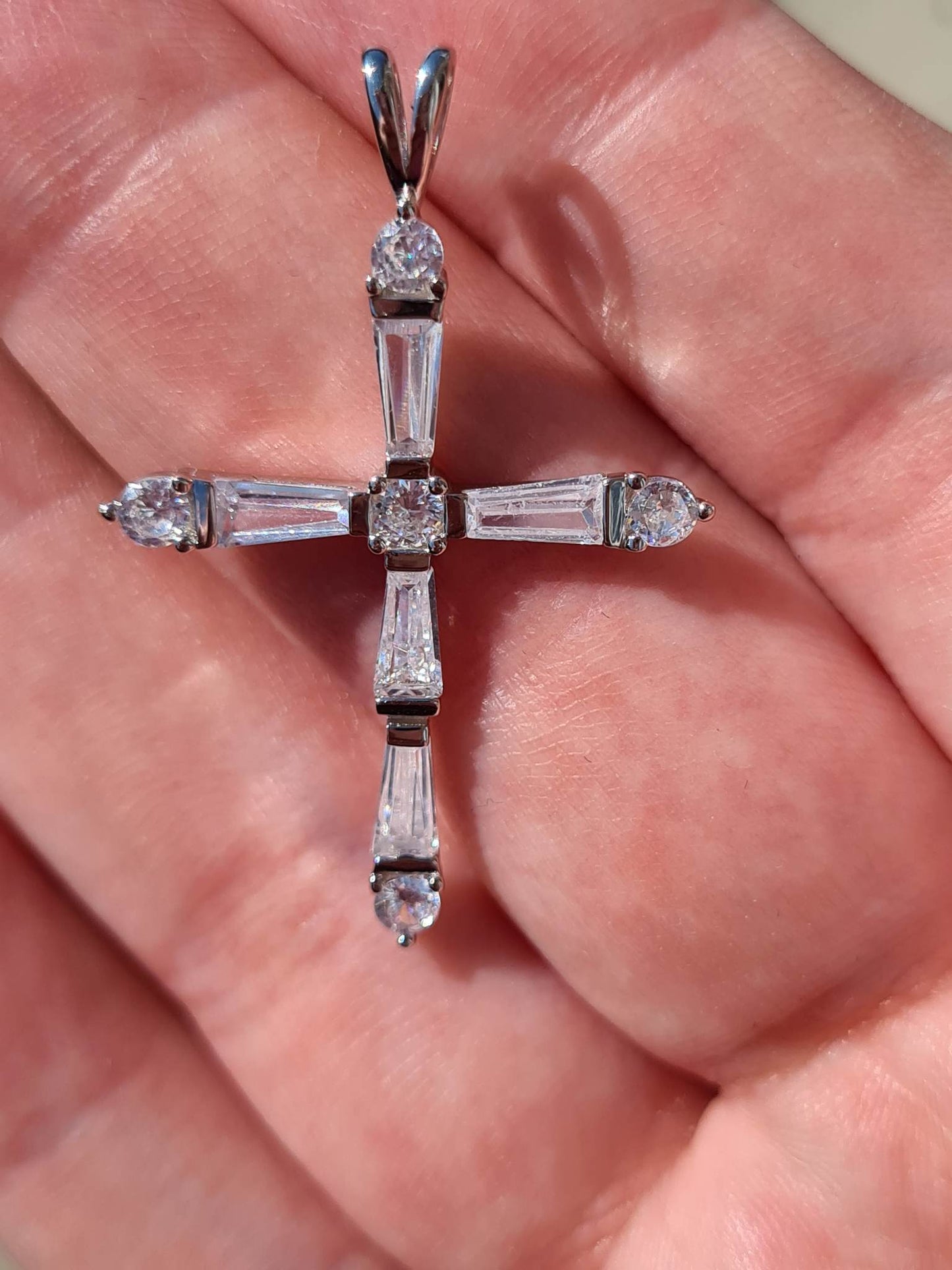 1.28ct Simulated Diamond Cross Pendant 925 Sterling Silver