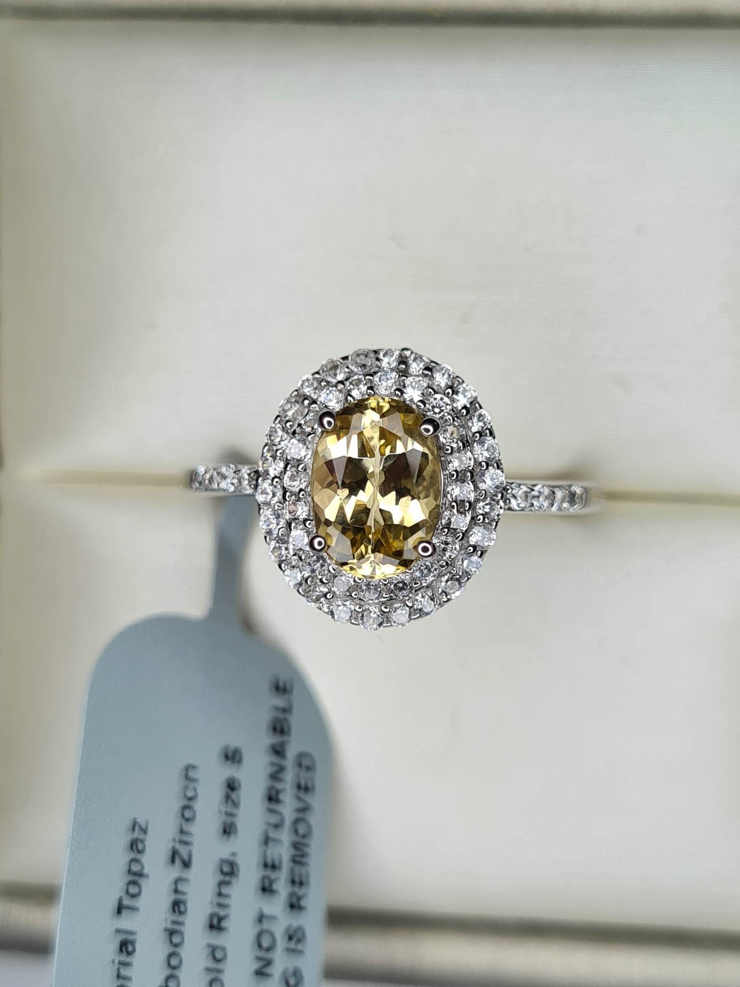 9K AA Imperial Topaz and Zircon Halo Ring SIZE S