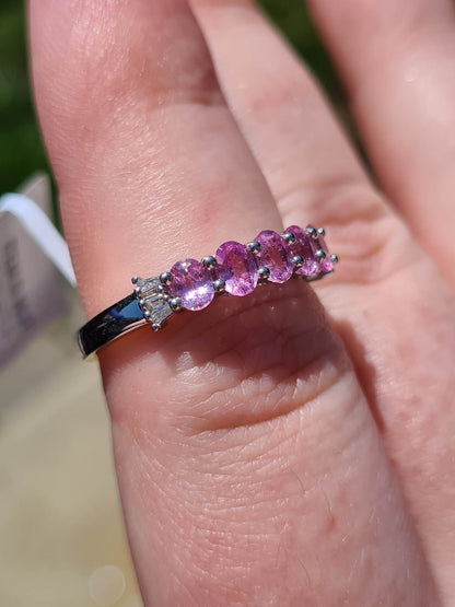 14K White Gold AA Pink Sapphire And Diamond ring SIZE N