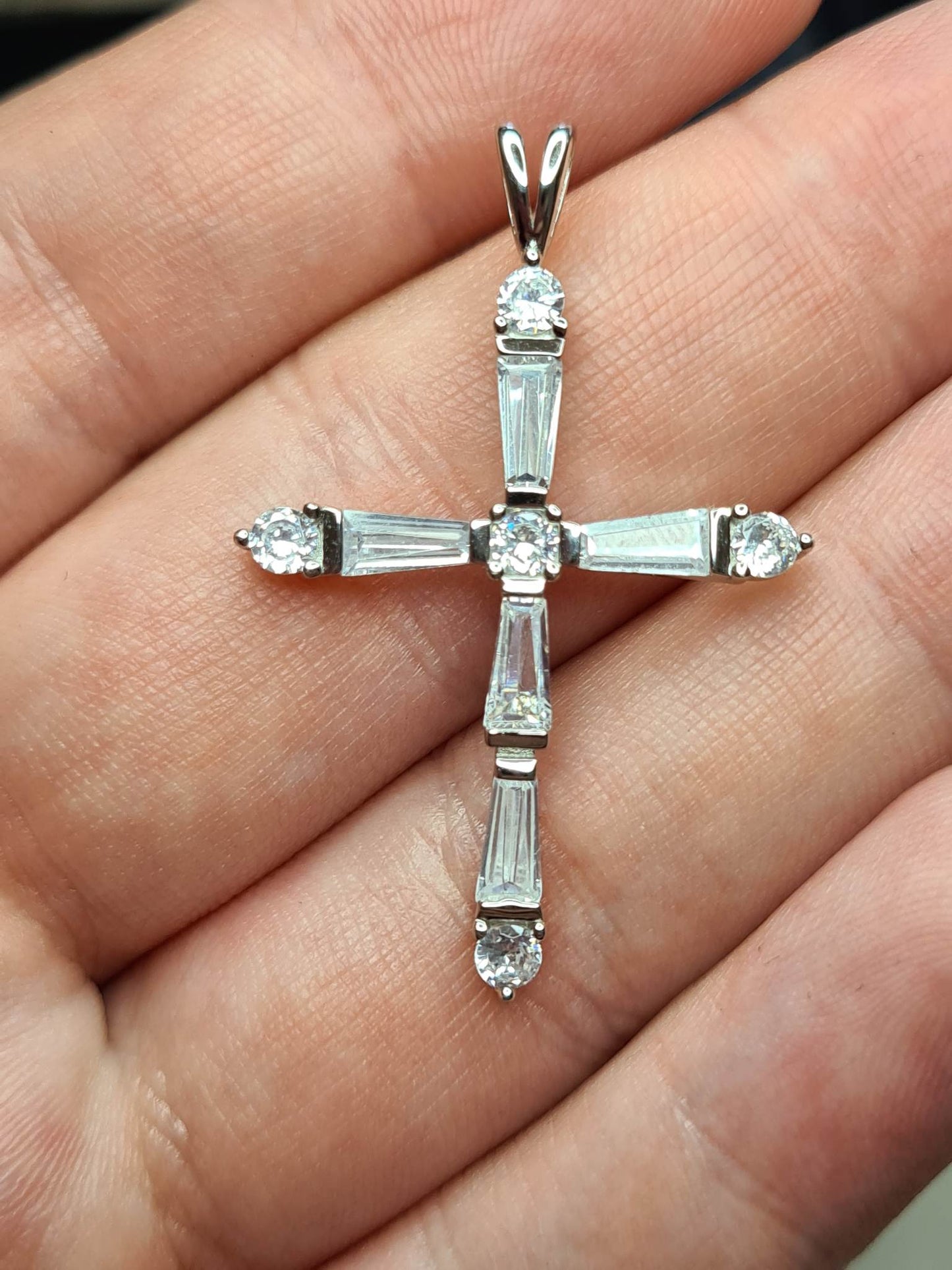 1.28ct Simulated Diamond Cross Pendant 925 Sterling Silver