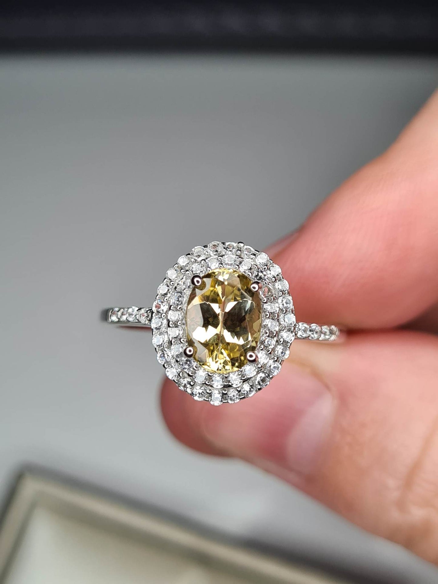 9K AA Imperial Topaz and Zircon Halo Ring SIZE S