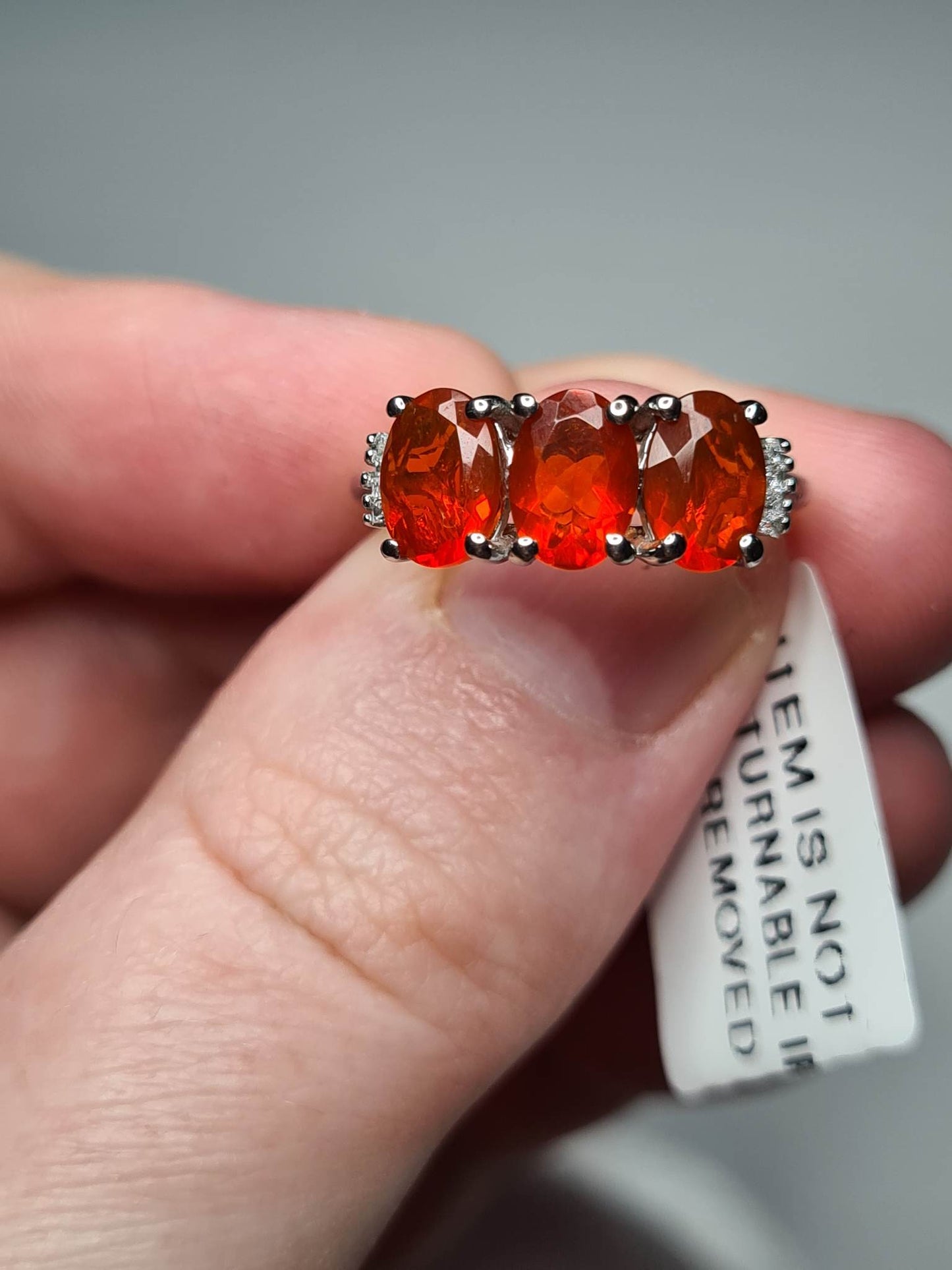 AAAA Jalisco Fire Opal and Diamond Ring in 950 Platinum SIZE M