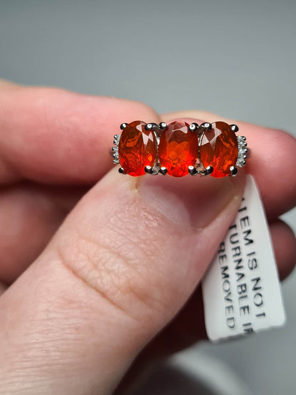 AAAA Jalisco Fire Opal and Diamond Ring in 950 Platinum SIZE M