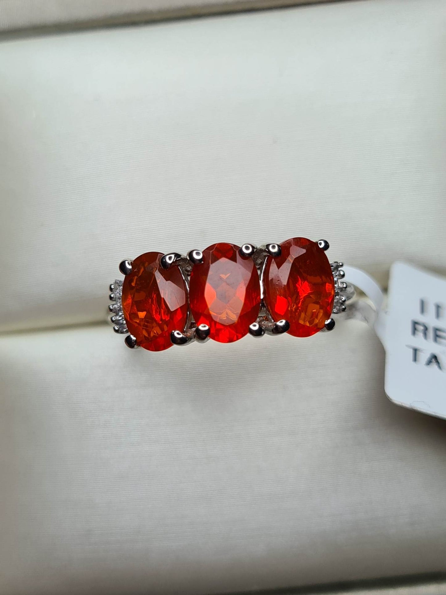 AAAA Jalisco Fire Opal and Diamond Ring in 950 Platinum SIZE M