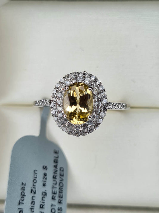 9K AA Imperial Topaz and Zircon Halo Ring SIZE S