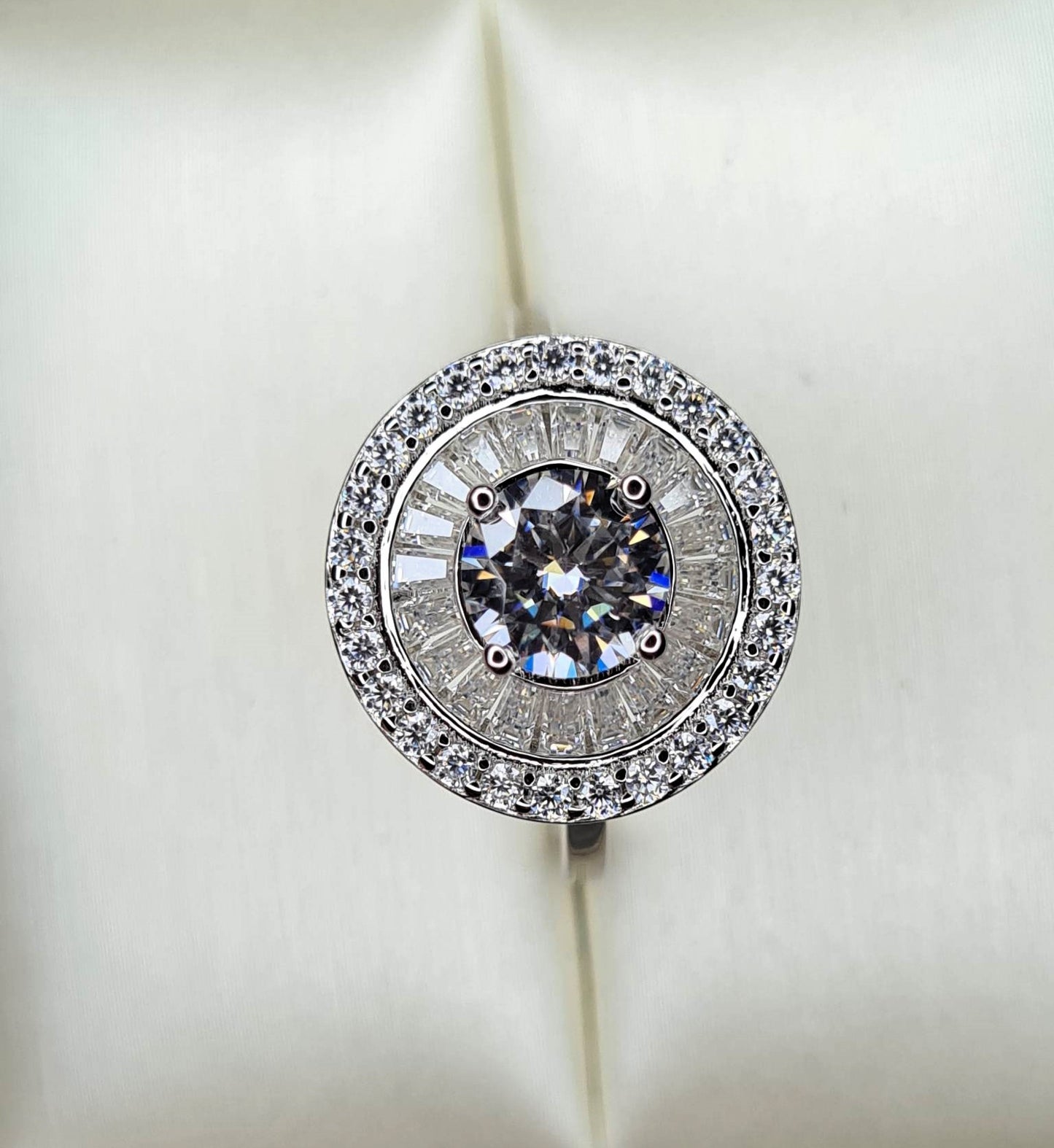 2.09ct Moissanite Halo Cocktail Style Ring 925 Sterling Silver SIZES N,O,P