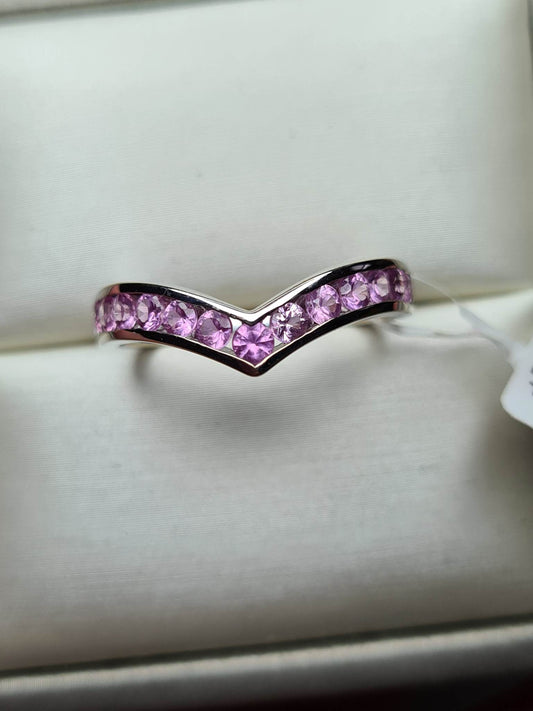 1.25 Ct AA Pink Sapphire Wishbone Ring in 9K White Gold SIZE T