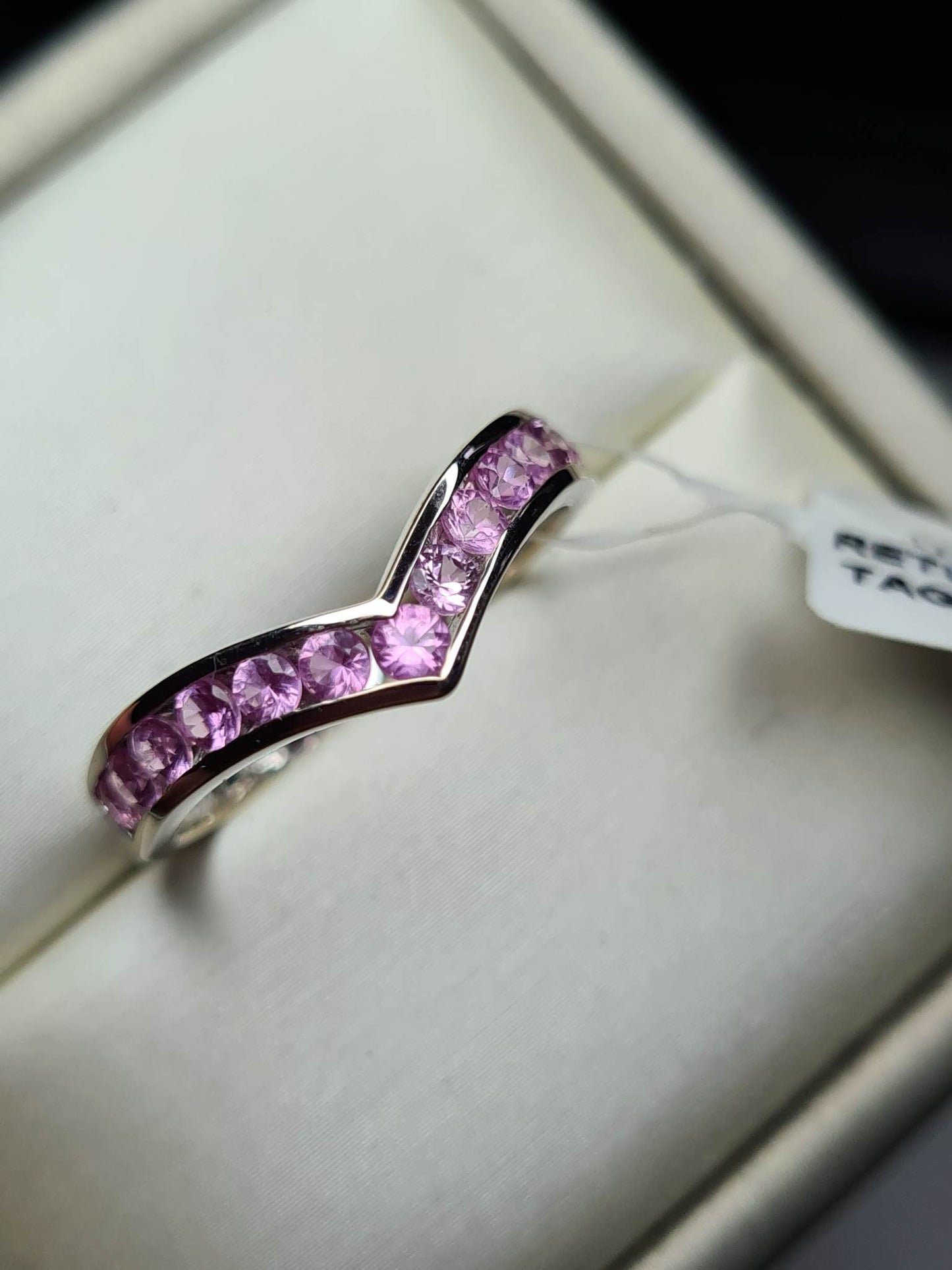 1.25 Ct AA Pink Sapphire Wishbone Ring in 9K White Gold SIZE T