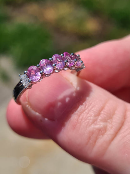 14K White Gold AA Pink Sapphire And Diamond ring SIZE N