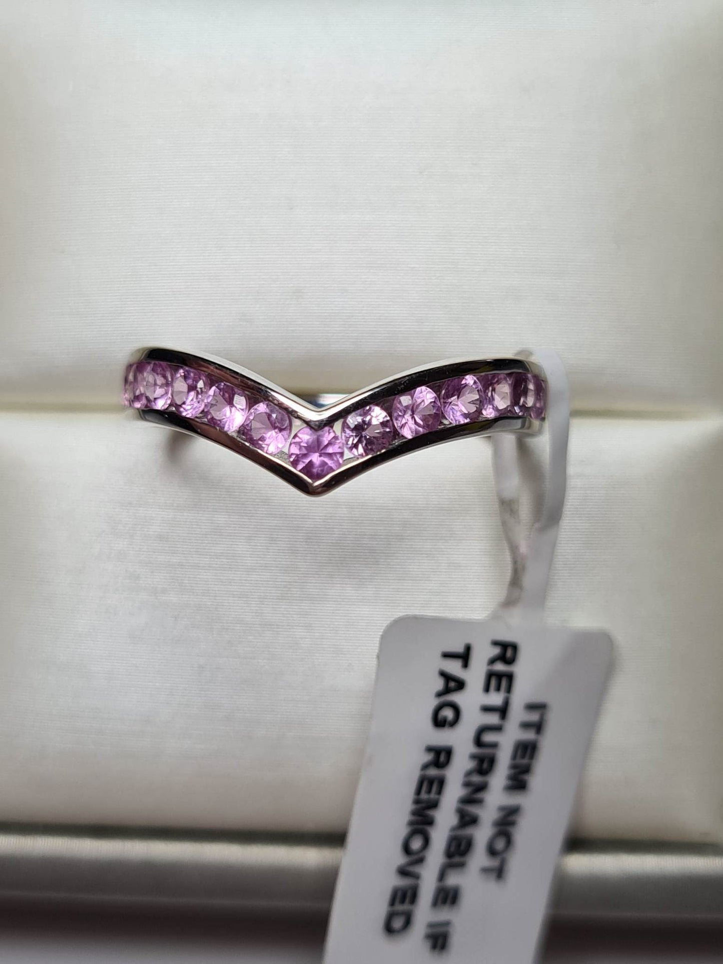 1.25 Ct AA Pink Sapphire Wishbone Ring in 9K White Gold SIZE T