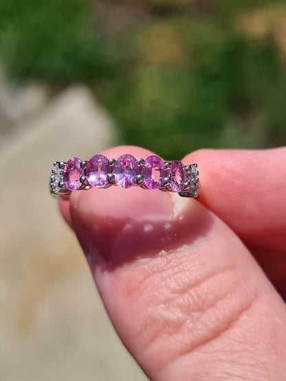 14K White Gold AA Pink Sapphire And Diamond ring SIZE N