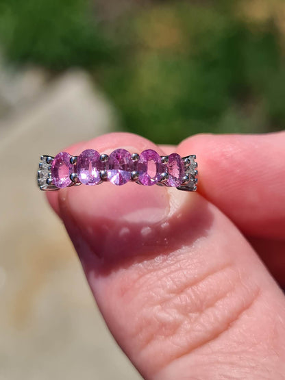 14K White Gold AA Pink Sapphire And Diamond ring SIZE N