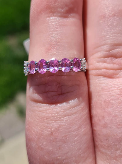 14K White Gold AA Pink Sapphire And Diamond ring SIZE N