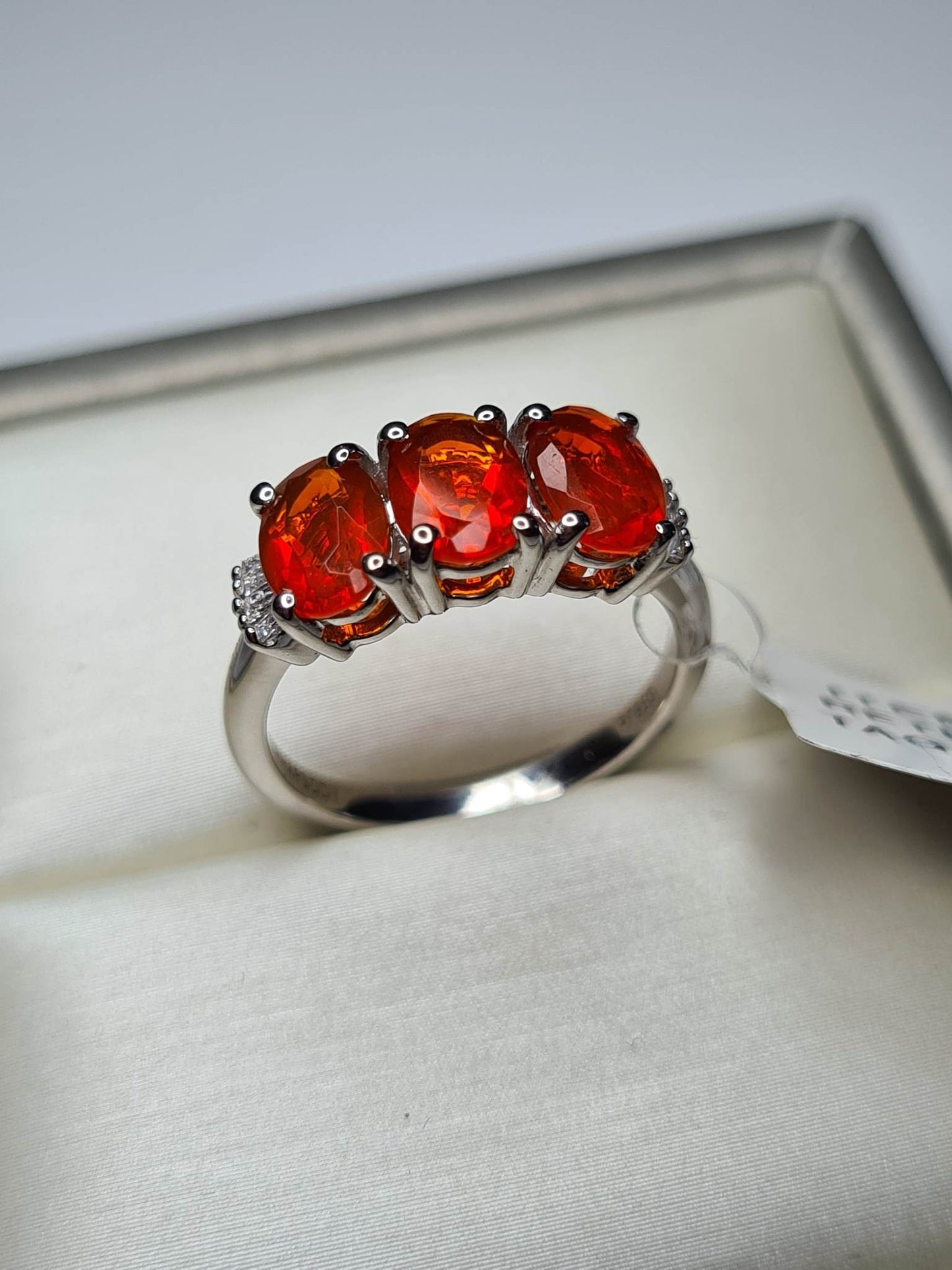 AAAA Jalisco Fire Opal and Diamond Ring in 950 Platinum SIZE M