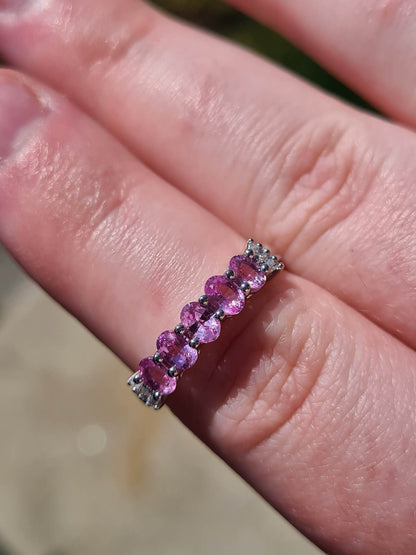 14K White Gold AA Pink Sapphire And Diamond ring SIZE N