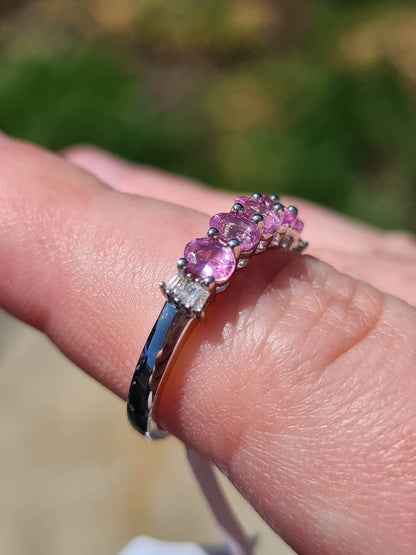 14K White Gold AA Pink Sapphire And Diamond ring SIZE N