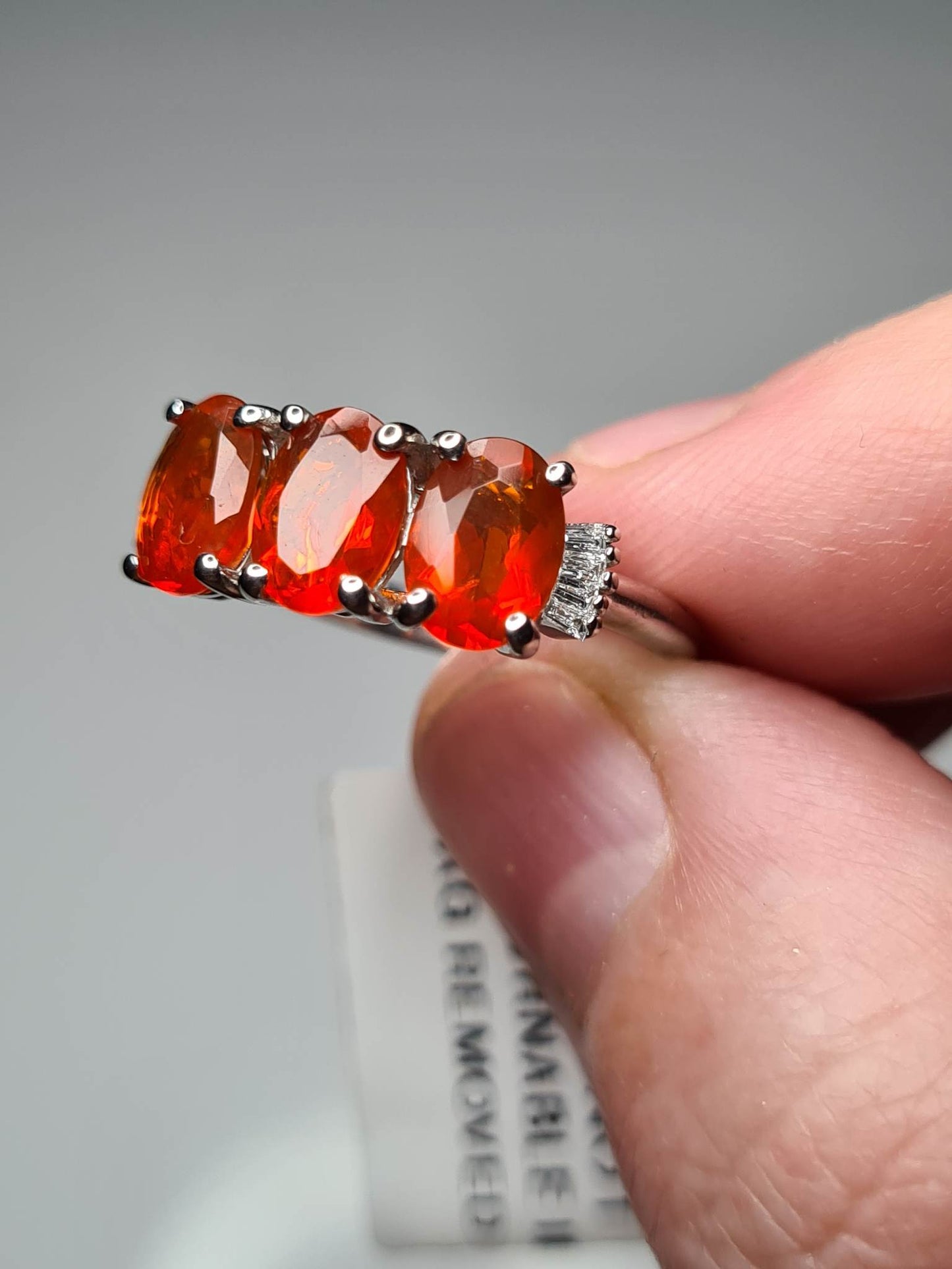 AAAA Jalisco Fire Opal and Diamond Ring in 950 Platinum SIZE M