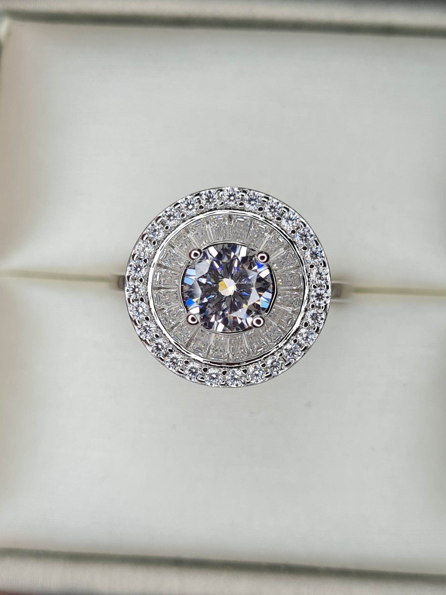 2.09ct Moissanite Halo Cocktail Style Ring 925 Sterling Silver SIZES N,O,P