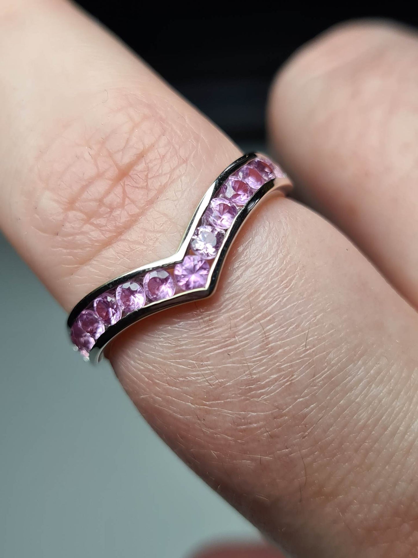 1.25 Ct AA Pink Sapphire Wishbone Ring in 9K White Gold SIZE T