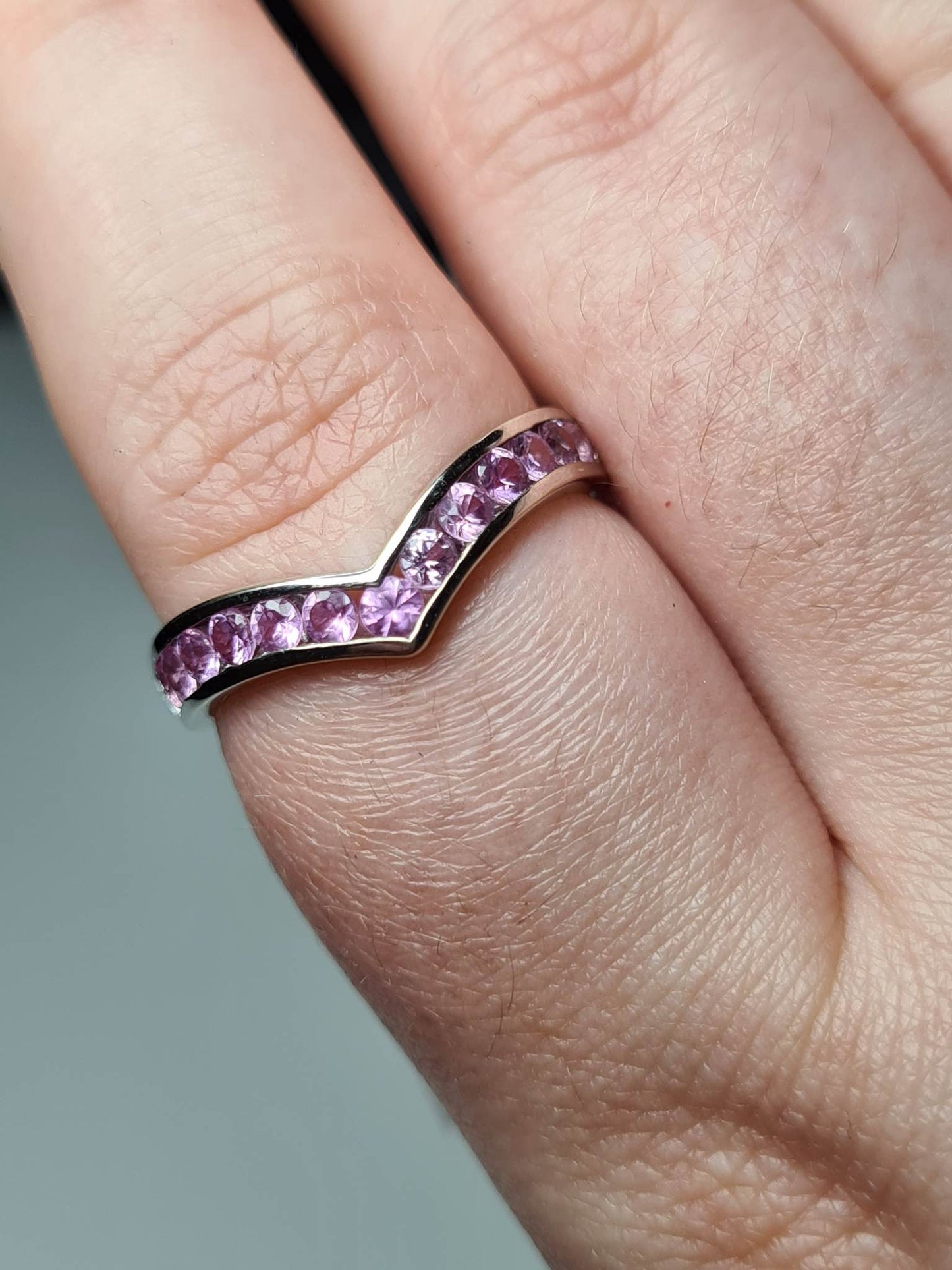 1.25 Ct AA Pink Sapphire Wishbone Ring in 9K White Gold SIZE T