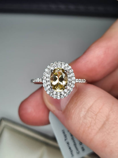 9K AA Imperial Topaz and Zircon Halo Ring SIZE S