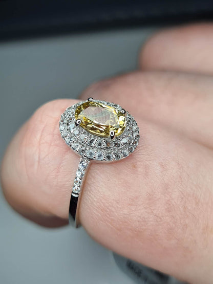 9K AA Imperial Topaz and Zircon Halo Ring SIZE S