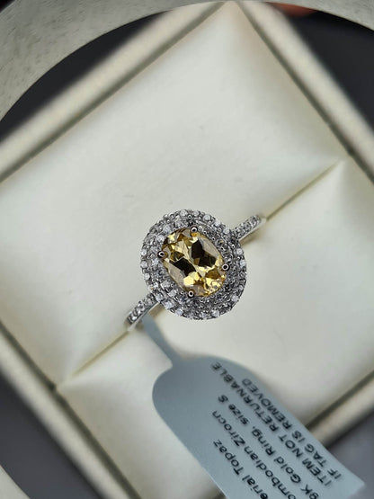 9K AA Imperial Topaz and Zircon Halo Ring SIZE S